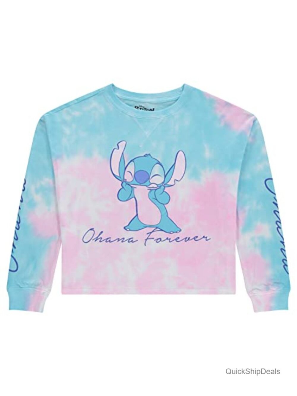 Disney Lilo Stitch Women's Tie Dye Long Sleeve Crew Neck Sweatshirt